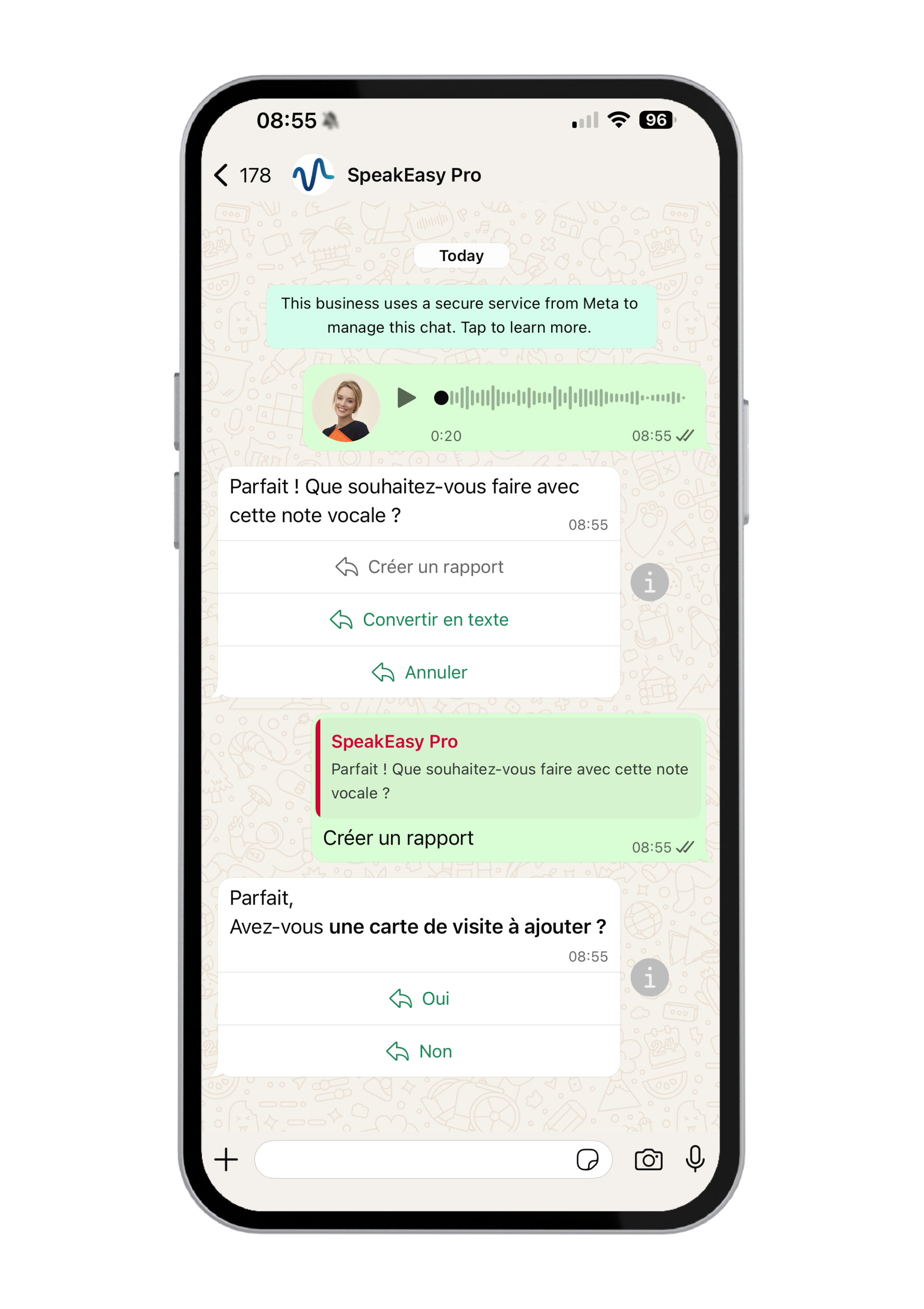 Démonstration SpeakEasy Pro WhatsApp
